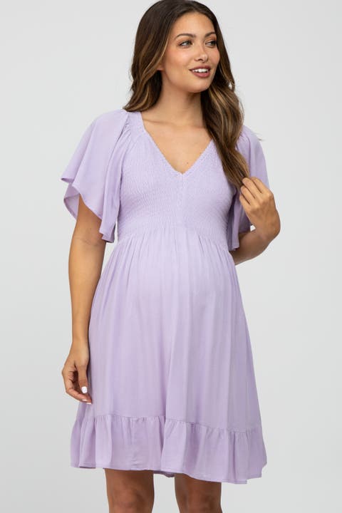 Smocked Front Ruffle Hem Dress