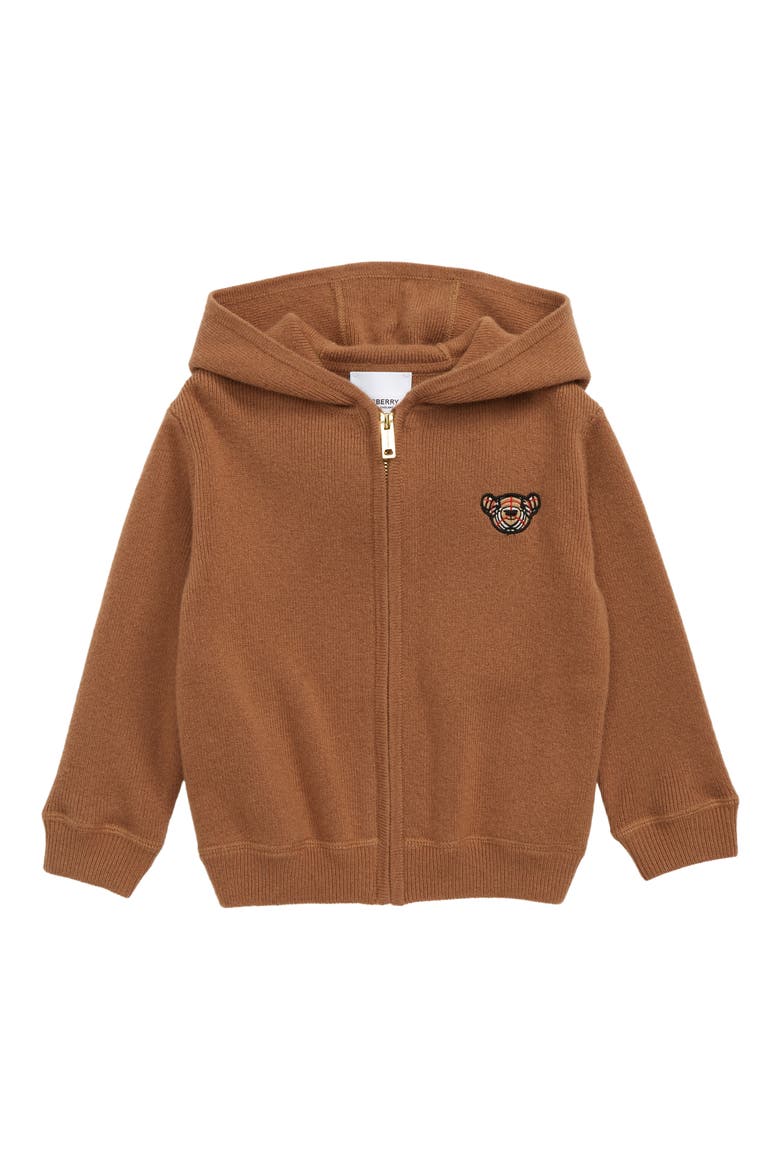 Bear Appliqué Cashmere Hoodie, Main, color, DARK SAND