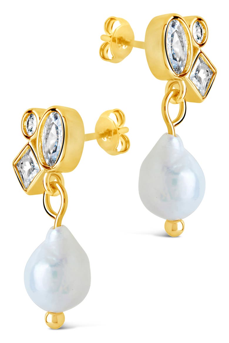 Penny Cubic Zirconia Cluster & Freshwater Pearl Drop Earrings, Alternate, color, GOLD