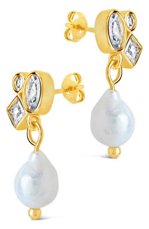 Sterling Forever Penny Cubic Zirconia Mother Of Pearl Cluster Stud Earrings In Gold