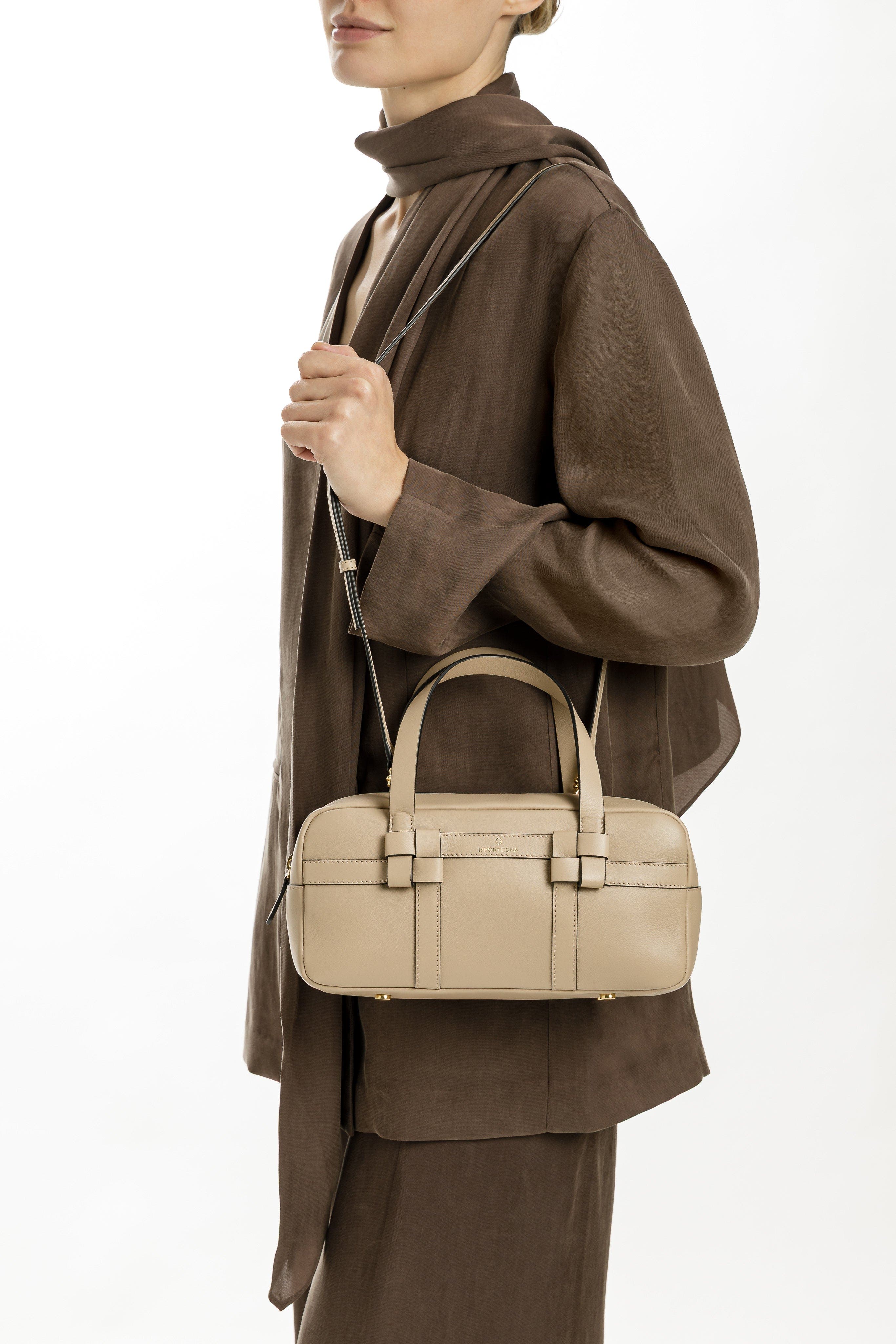 Bibi Leather Bag With Shoulder Strap And Iconic Knots, Alternate, color, Taupe