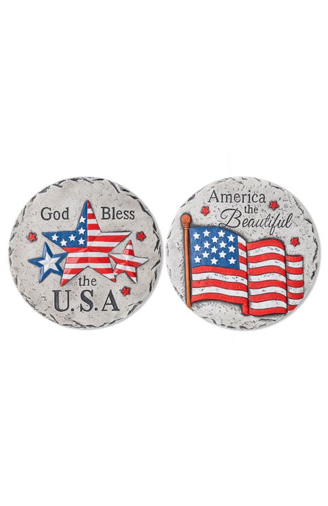 Set of 2 Patriotic Americana Cement Flag & Stars Stepping Stones