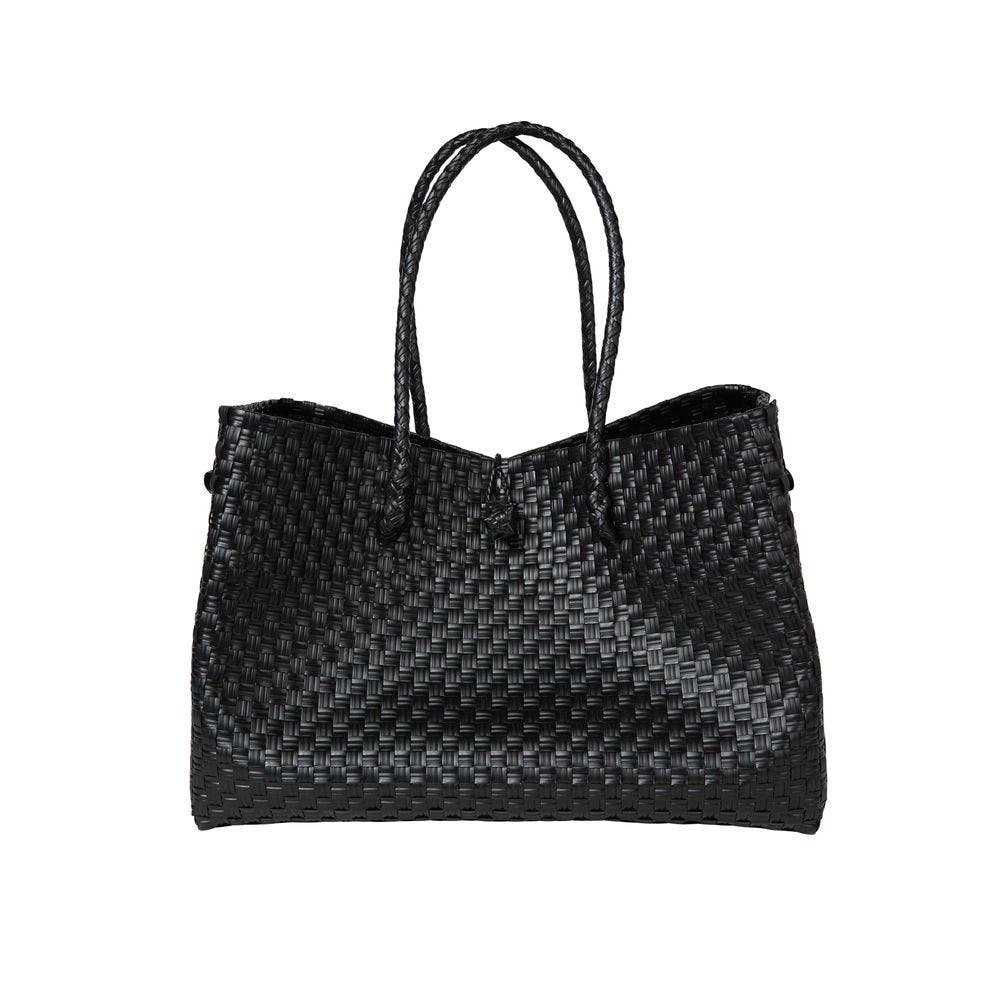 The Midi Piper Handwoven Recycled Plastic Tote, Main, color, Black