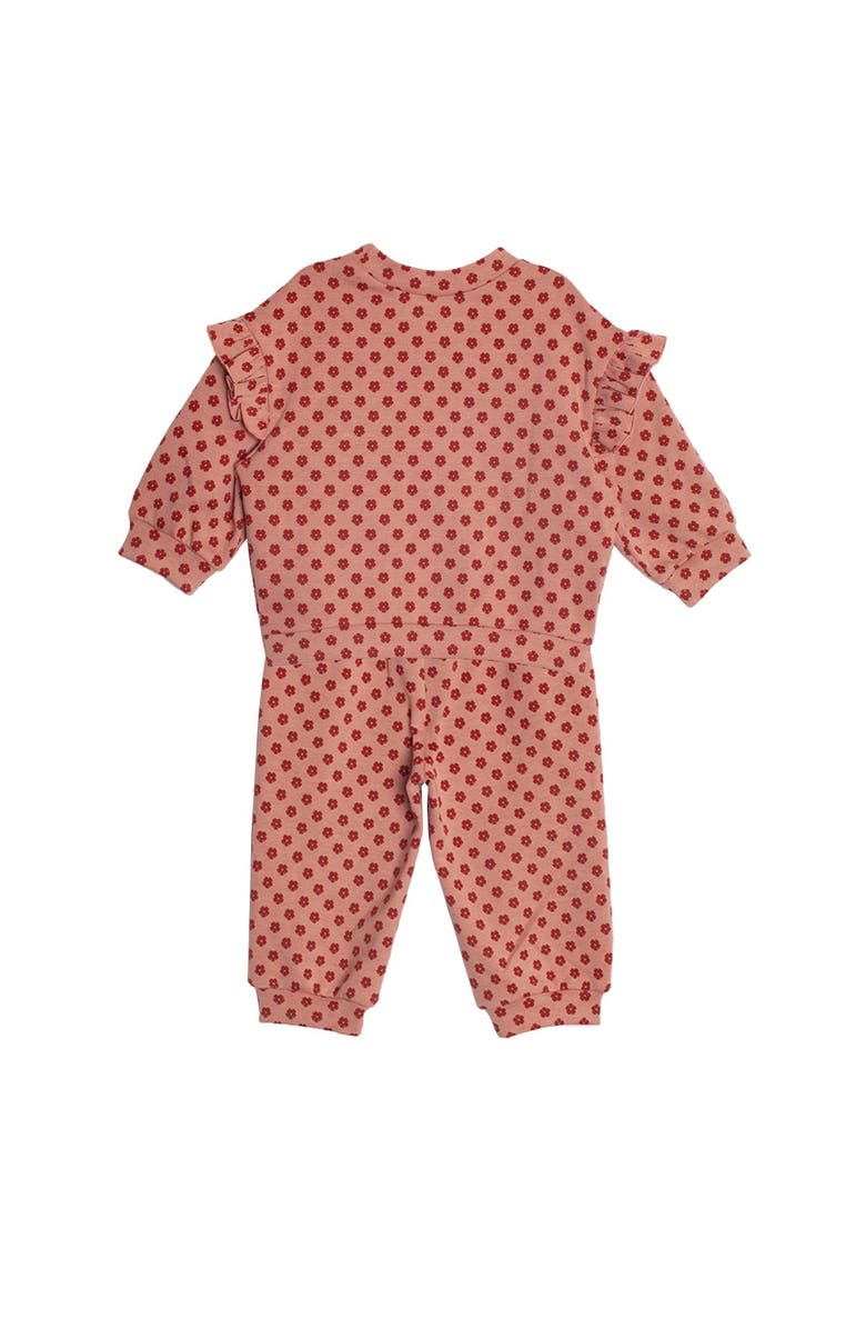 Mabel + Honey Mabel and Honey Toddler Red Velvet Floral Knit Two-Piece Set with Ruffle Sleeve Top and Elastic Waist Pants., Alternate, color, Pink