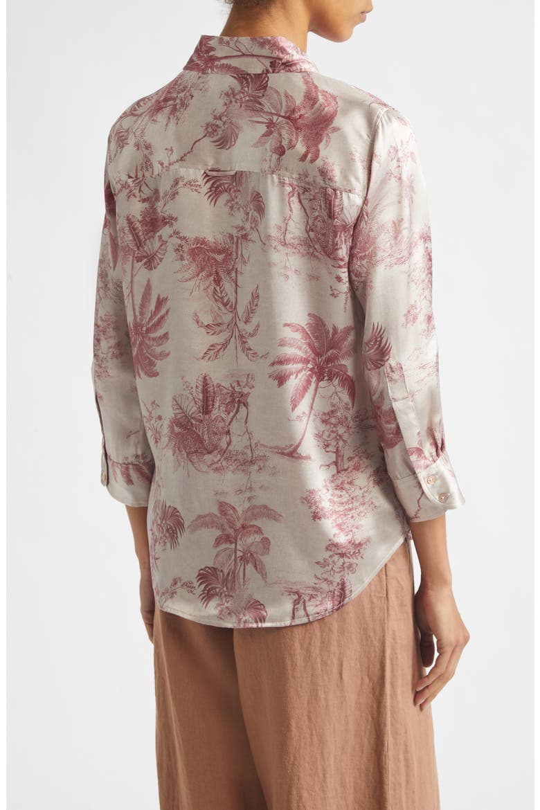 Dani Three-Quarter Sleeve Silk Button-Up Shirt, Alternate, color, MULTI TEXTURED JUNGLE TOILE