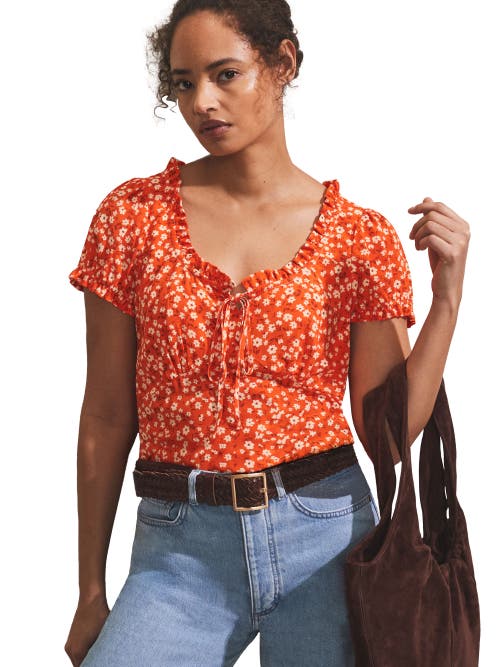 Ro&zo Red Ditsy Empire Seam Top In Multi