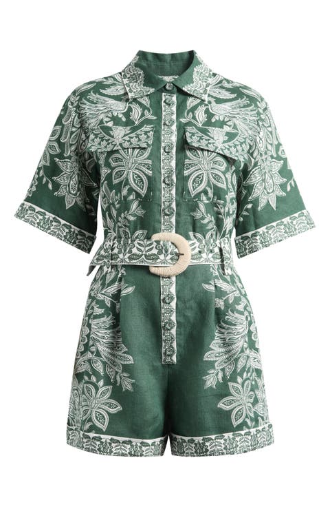 Miranda Belted Linen Utility Romper