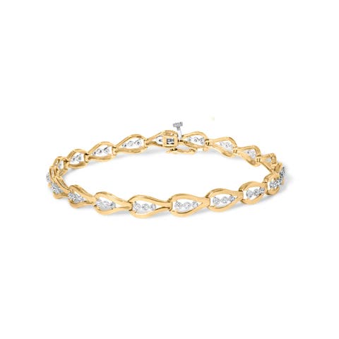 10k Yellow Gold 1/3 Cttw Diamond 3 Stone Teardrop Design Link Bracelet