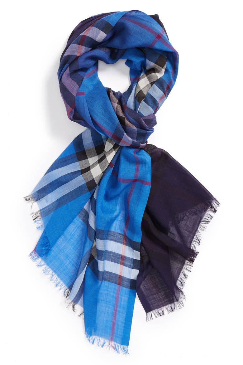 Ombré Check Wool & Silk Scarf, Main, color, HYDRANGEA BLUE