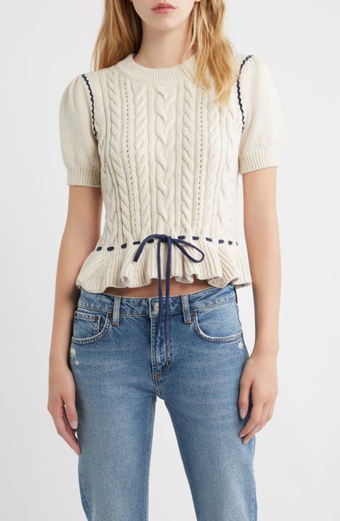 Chandi Cable Knit Puff Sleeve Sweater