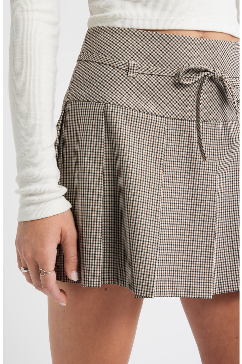 Pleated Belted Plaid Minskirt, Alternate, color, BROWN HOUNDSTOOTH