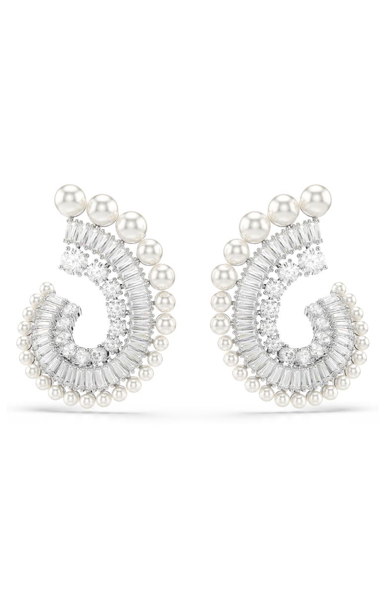 Swarovski x Ariana Grande Mixed-Cut Cubic Zirconia & Faux Pearl Hoop Earrings, Alternate, color, 