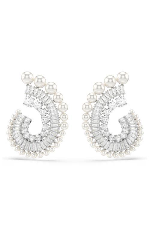 Shop Swarovski X Ariana Grande Mixed-cut Cubic Zirconia & Faux Pearl Hoop Earrings In White/silver