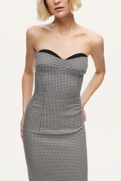 Nocturne Sweetheart Neckline Strapless Checked Midi Dress In Gray
