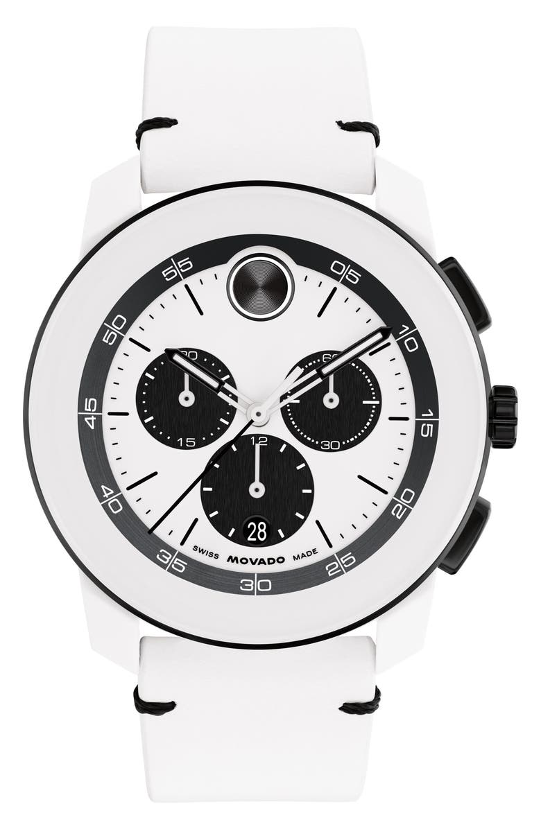 Movado Bold TR90 Chronograph Leather Strap Watch, 42mm, Main, color, 