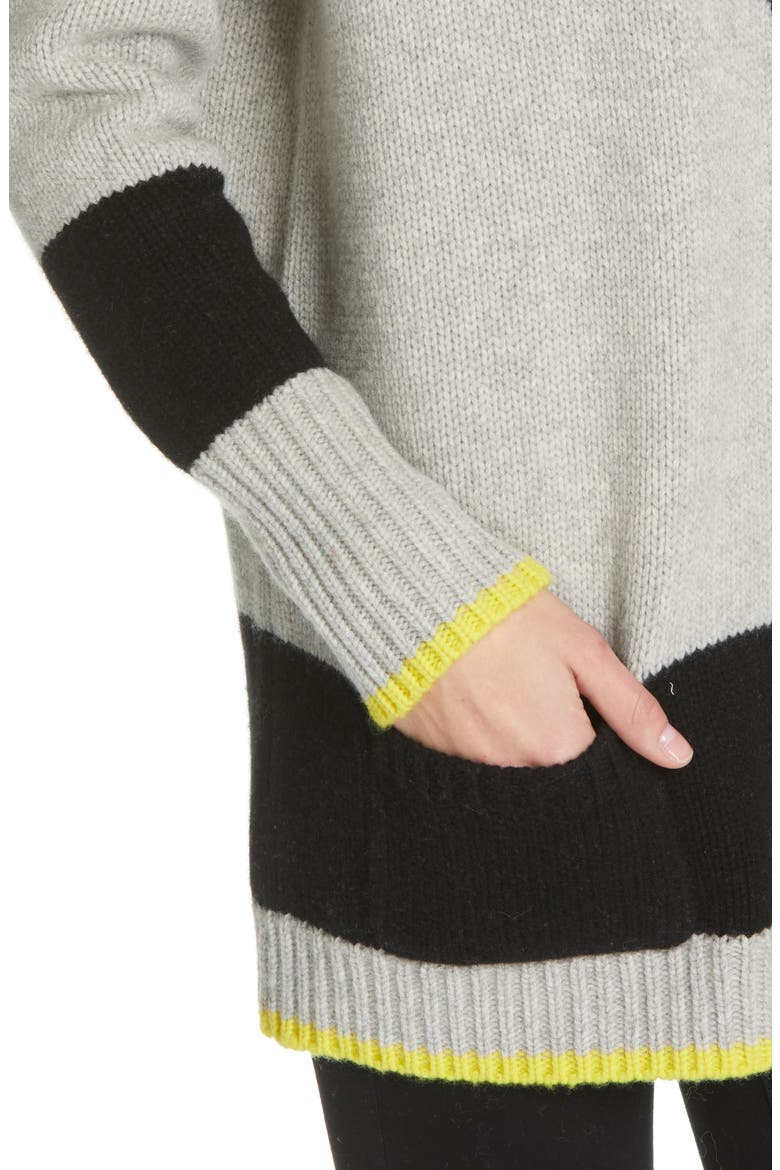 Martha Wool & Cashmere Cardigan, Alternate, color, GREY MARLE/ BLACK/ YELLOW