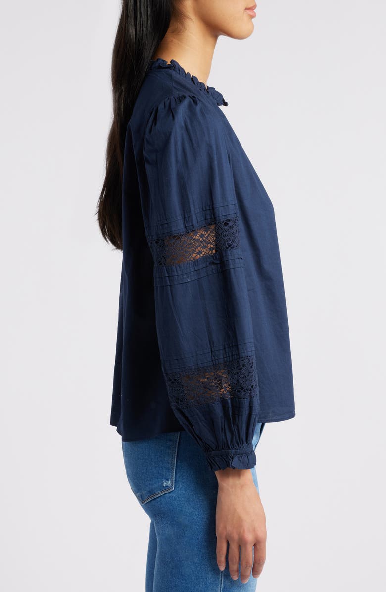 Caslon<sup>®</sup> Lace Inset Long Sleeve Cotton Top, Alternate, color, 