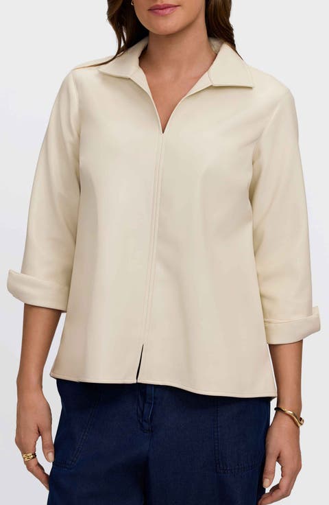 Agnes Faux Leather Long Sleeve Popover Top