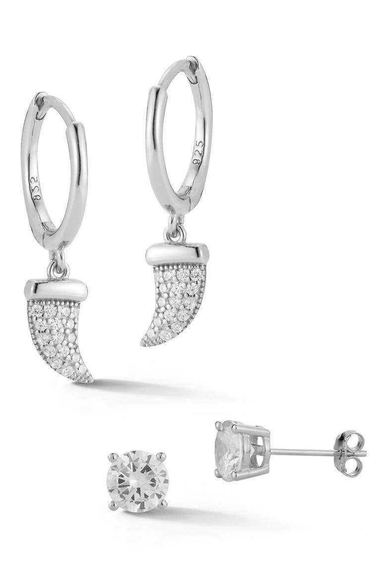 Horn & Stud Earring Set, Main, color, SILVER