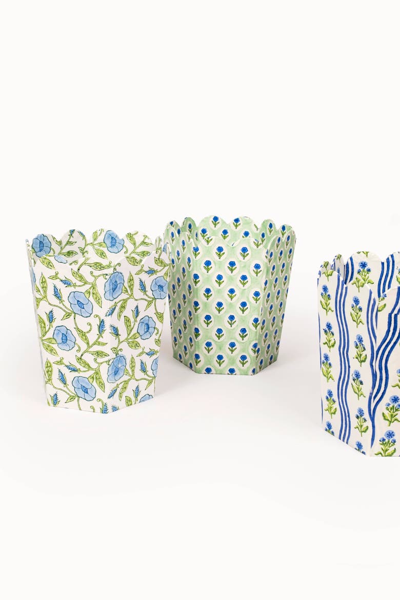 Block Print Storage Waste Basket Inaya Collapsible, Alternate, color, Blue