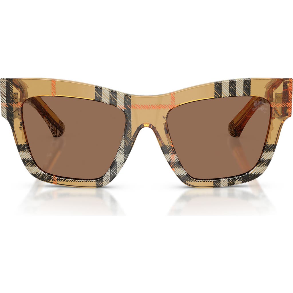 Burberry Be4449f Acetate Square Sunglasses In Check Sand/dark Brown