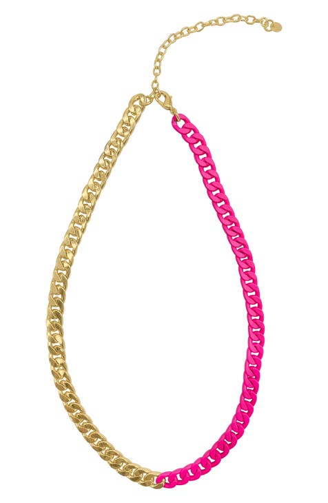 14K Gold Plate Two-Tone Neon Curb Chain Necklace