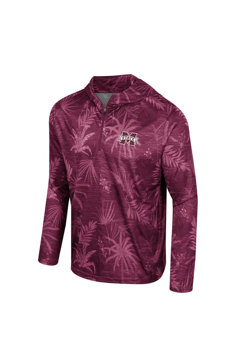 Men's Colosseum Maroon Mississippi State Bulldogs Palms Printed Lightweight Quarter-Zip Hooded Top, Alternate, color, Maroon