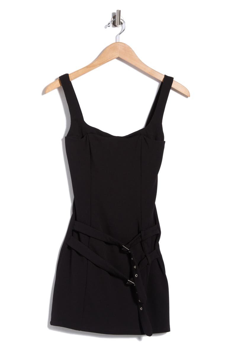 Jackelyn Bonded Buckle Minidress, Main, color, BLACK