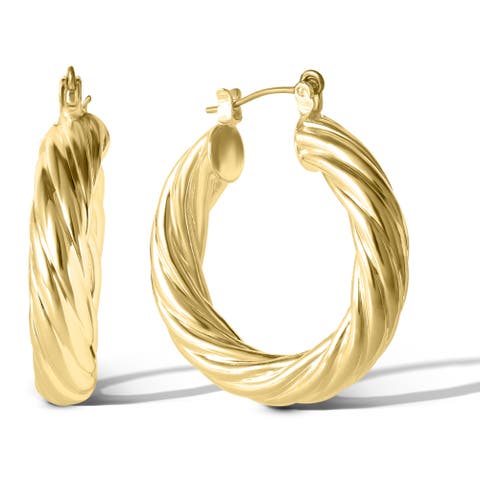 Women's Thick Twisted Hoop Earrings, Gold-Tone Small Hoop Earrings