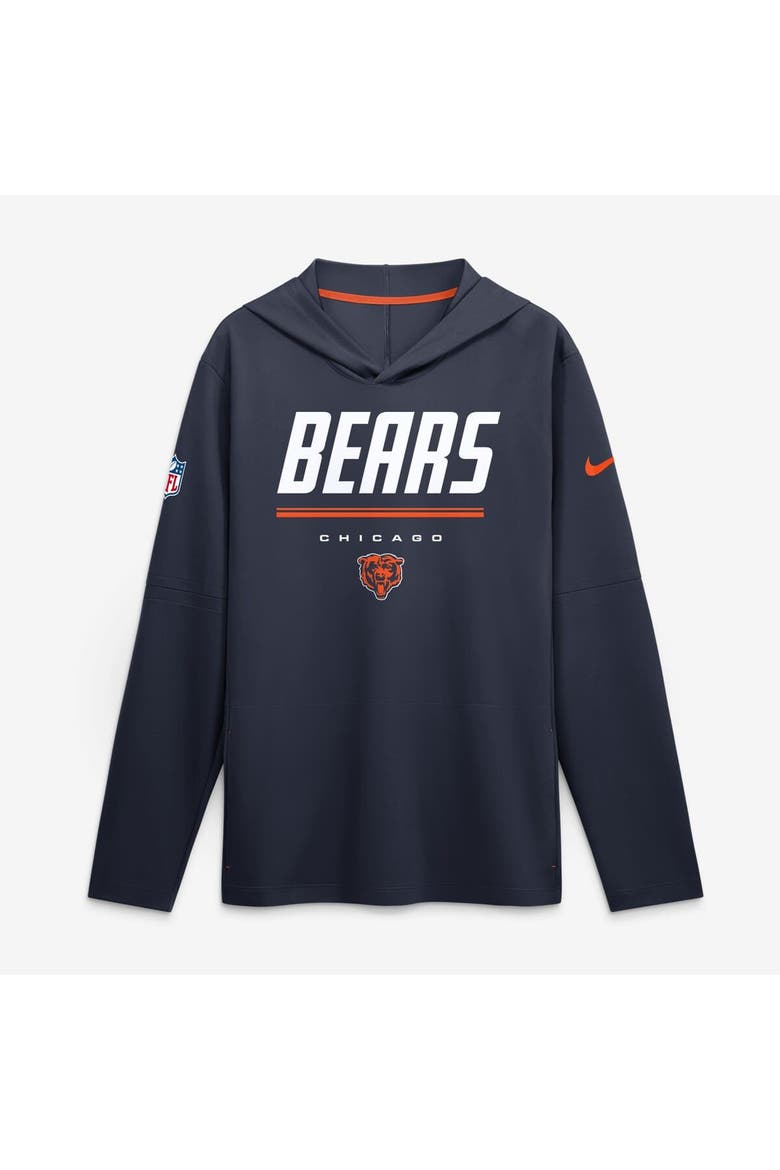 Men's Nike  Navy Chicago Bears Sideline Lightweight Long Sleeve Hooded Dri-FIT Top, Main, color, Navy