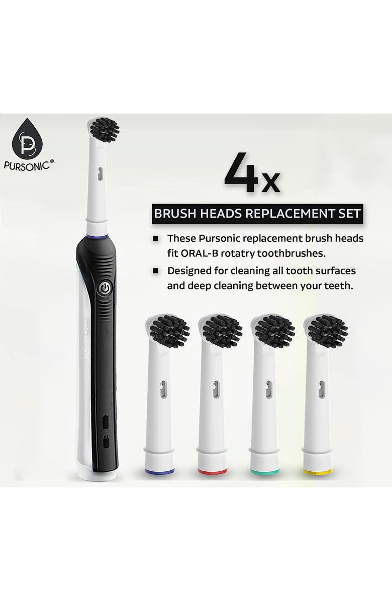 PURSONIC Charcoal Infused Bristles Electric Toothbrush Replacement Brush Heads, Alternate, color, White