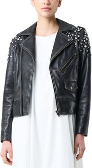 Velez Leather biker jacket for women with crystals