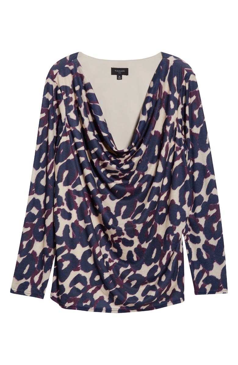 Tahari ASL Cowl Neck Top, Alternate, color, Navy/ Plum Leopard