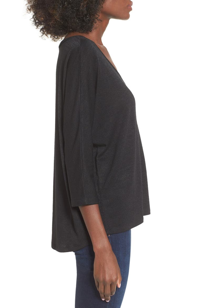 Stretch Knit High/Low Top, Alternate, color, BLACK