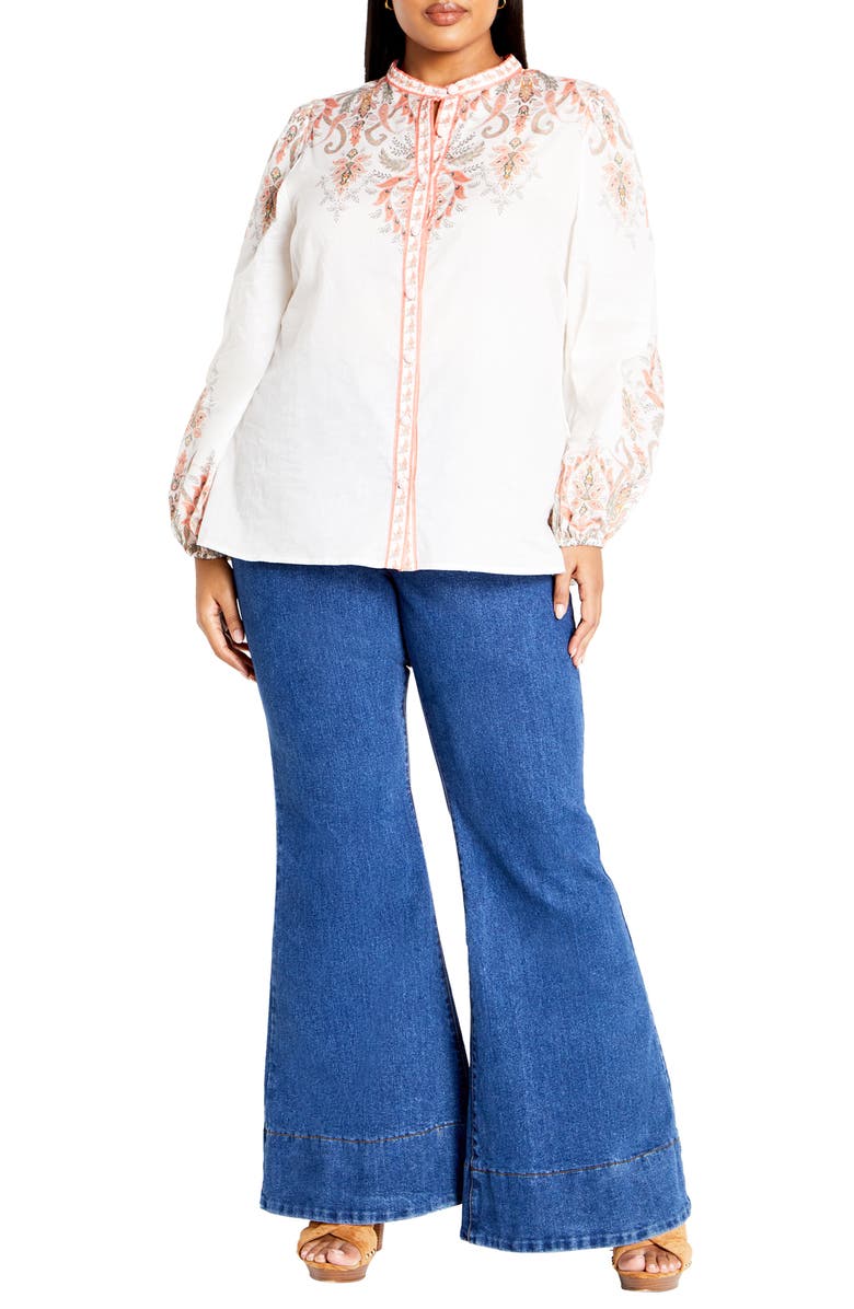 City Chic Chloe Placed Floral Print Button-Up Shirt, Alternate, color, 