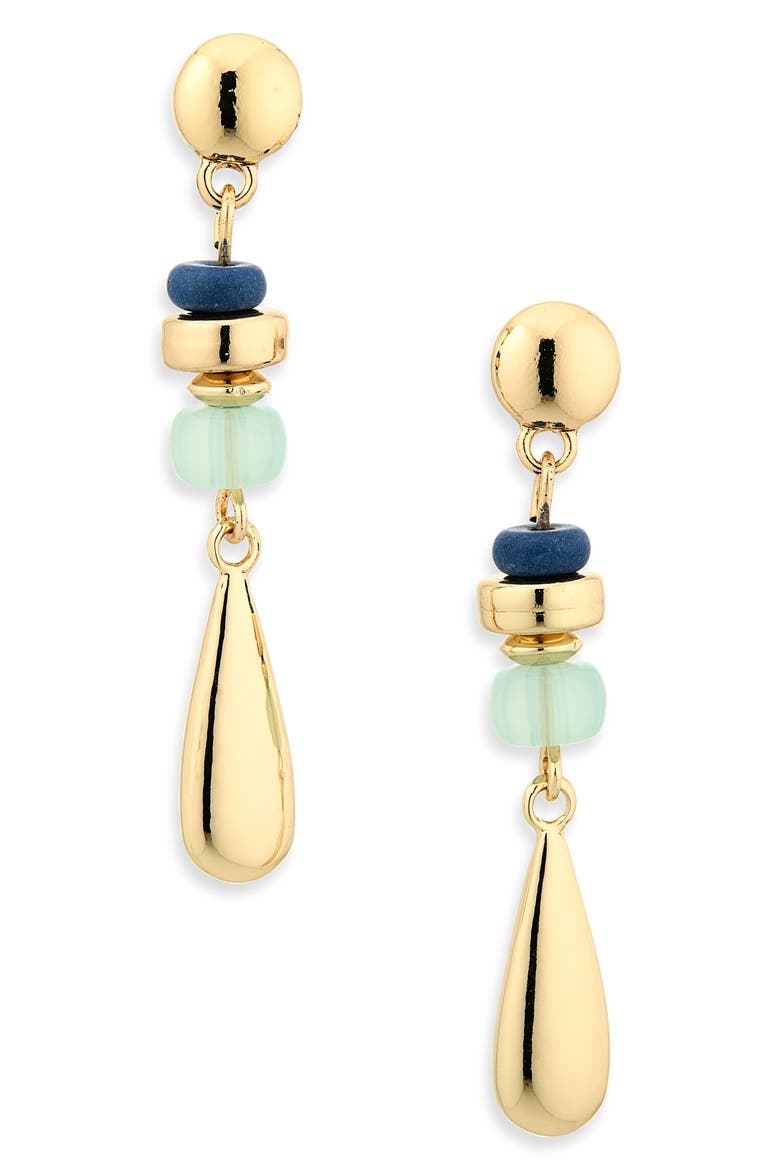Linear Beaded Drop Earrings, Main, color, BLUE- GREEN- GOLD