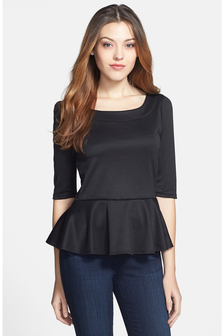 Ponte Peplum Top, Main, color, BLACK