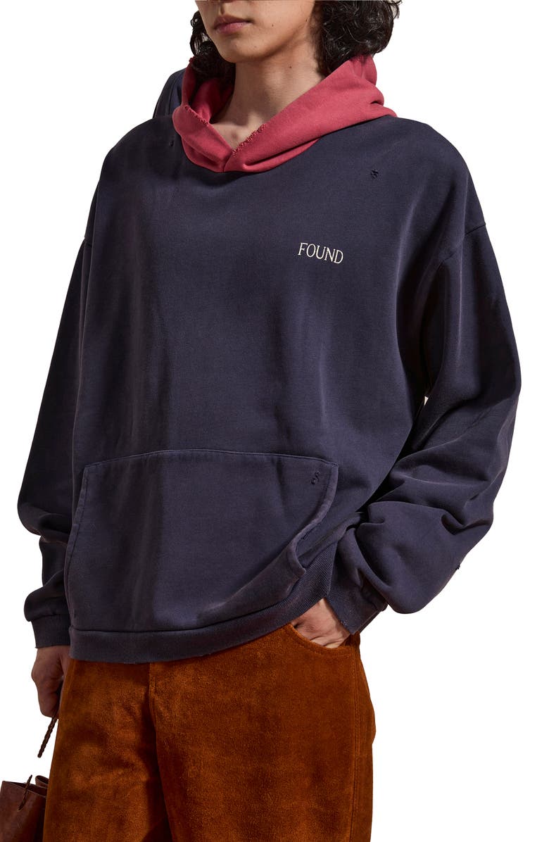FOUND Distressed Logo Print Cotton Hoodie, Alternate, color, 