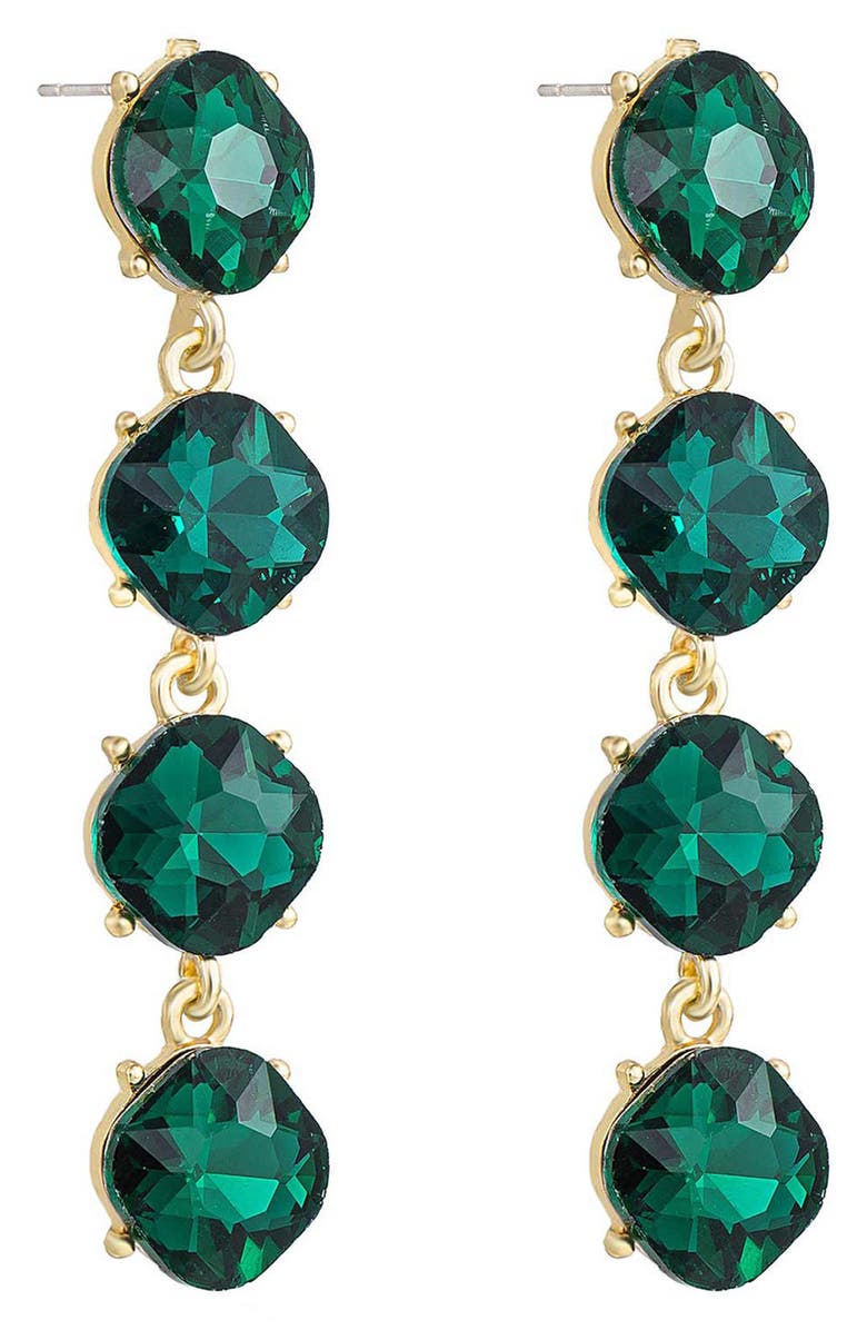 Ettika Four the Money Crystal Drop Earrings, Alternate, color, Green