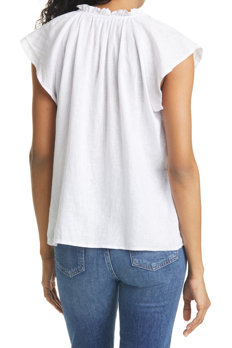 Raven Short Sleeve Linen Blend Peasant Blouse, Alternate, color, WHITE