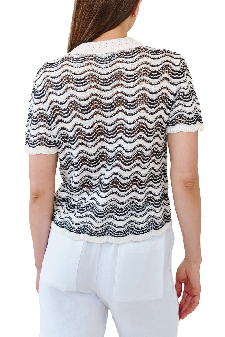 Short Sleeve Cotton & Silk Blend Pointelle Polo Sweater, Alternate, color, MOONLIT WAVES
