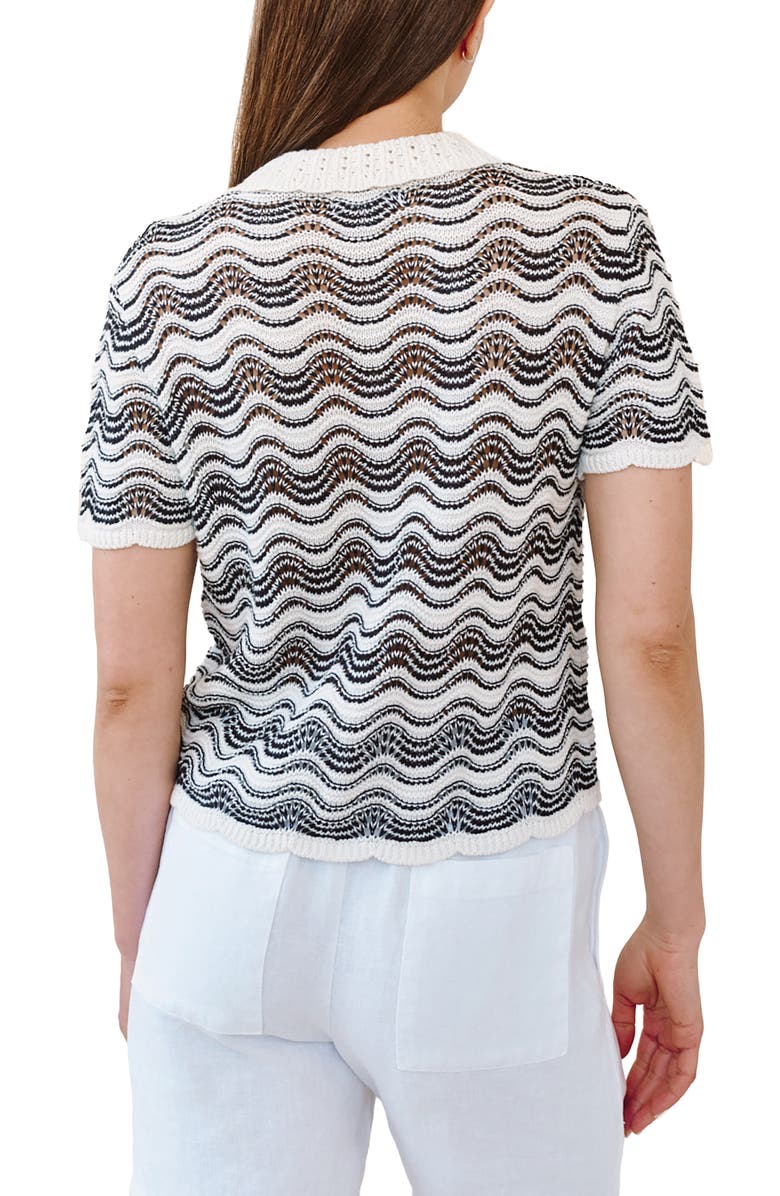 Bella Dahl Short Sleeve Cotton & Silk Blend Pointelle Polo Sweater, Alternate, color, Moonlit Waves