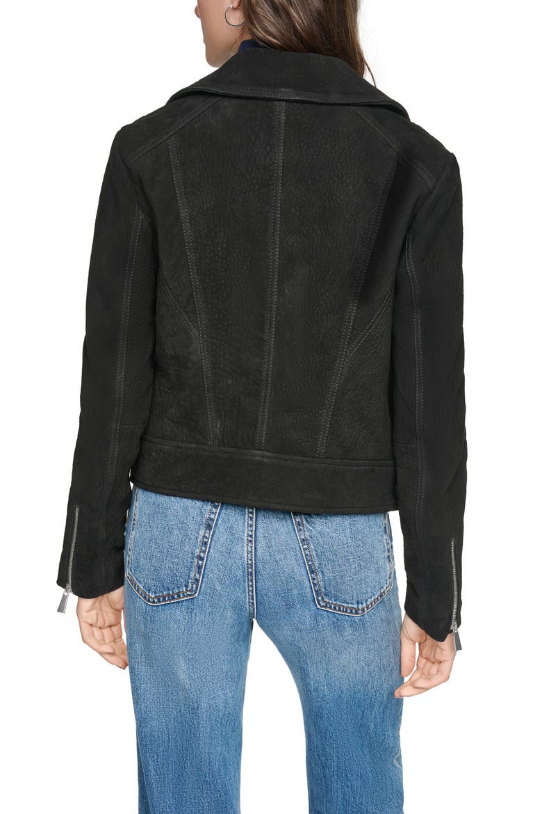 Castile Nubuck Leather Moto Jacket, Alternate, color, BLACK