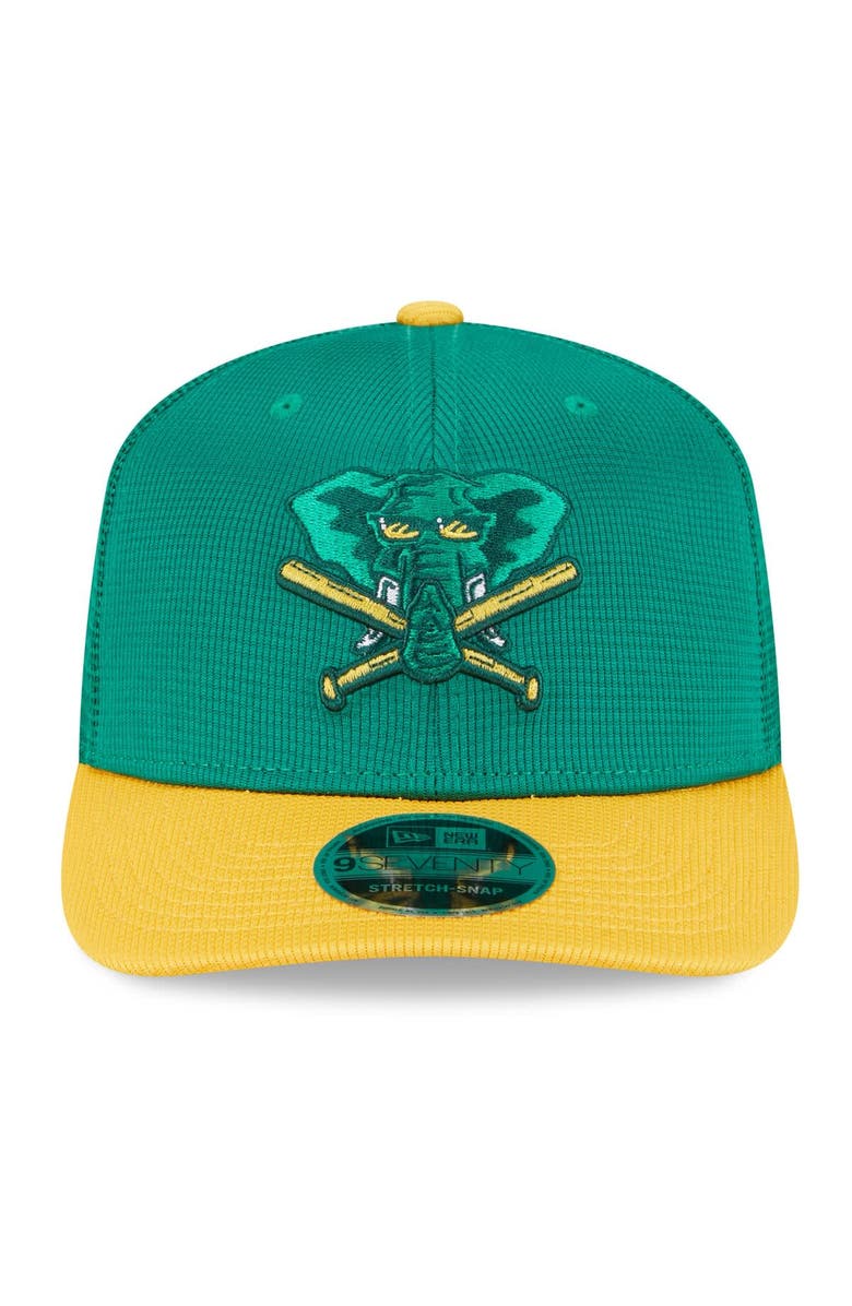 New Era Men's New Era  Green/Gold Athletics 2025 Batting Practice 9SEVENTY Stretch-Snap Trucker Hat, Alternate, color, 