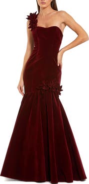 Mac Duggal One Shoulder Trumpet Gown With Flowers