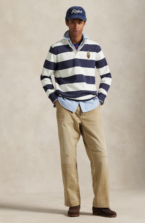 Polo Ralph Lauren Rugby Fit Blue And White Polo Shirt With Logo Embroidery On The Front And All-over Striped Motif In In Multi