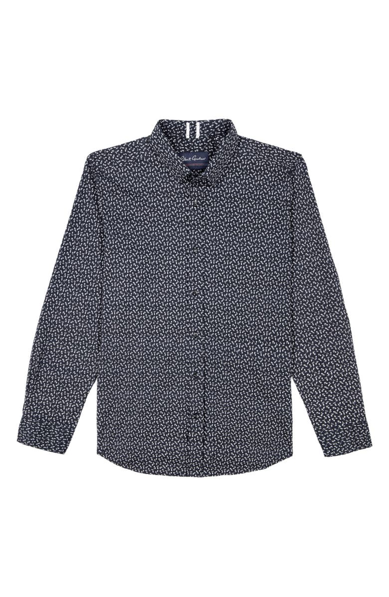 Robert Graham Crossbones Cotton Button-Up Knit Shirt, Alternate, color, Black