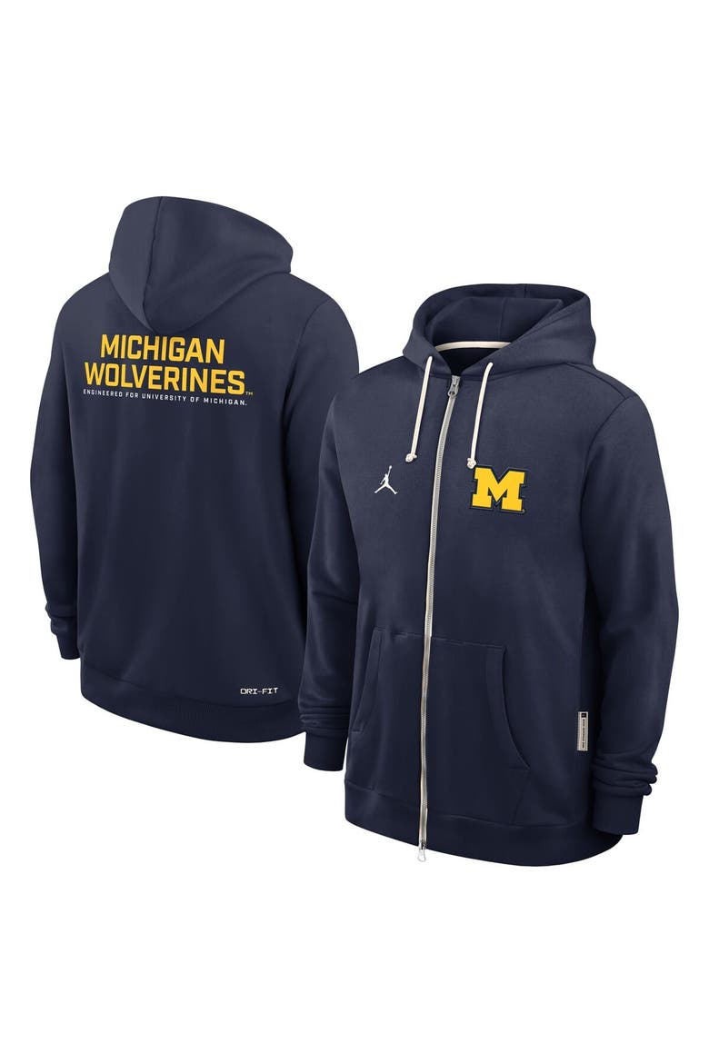 Men's Jordan Brand Navy Michigan Wolverines 2025 Sideline Performance Full-Zip Hoodie, Alternate, color, Navy