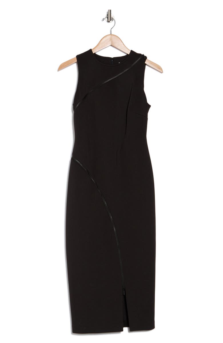 Calvin Klein Zipper Trim Sleeveless Midi Sheath Dress, Alternate, color,