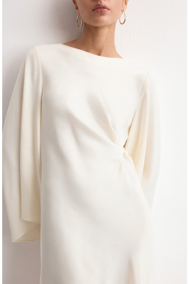 Twist Flutter Sleeve Satin Dress, Alternate, color, ECRU